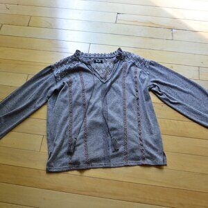 MISS ME Cotton Blend Tribal Gray Long Sleeve Tassel Sweater